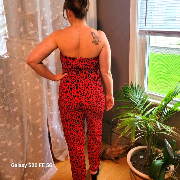 Charlotte Russe Leopard Print Pantsuit Red Black Size S Retro Punk Night Out - Picture 7 of 8